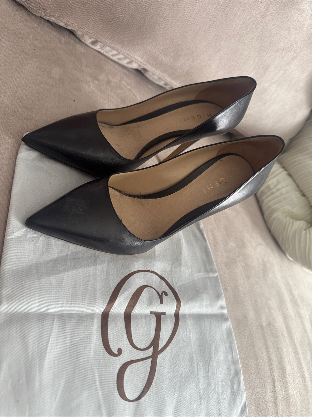 M.Gemi Black Leather Pointed-Toe Pumps — Classic Low-Heel Women’s Dress Shoes